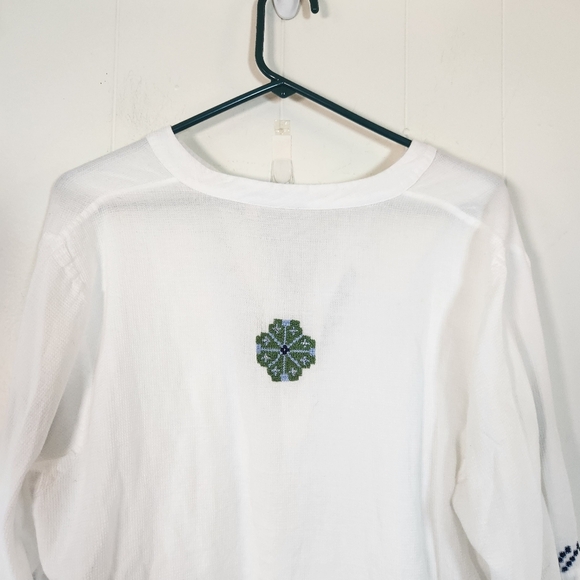 Rungolee White Blue Green Embroidered 3/4 Sleeve Tunic Size XL - Picture 7 of 16